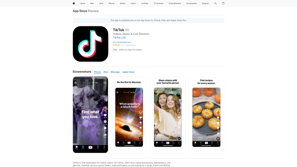 TikTok for  Vision Pro